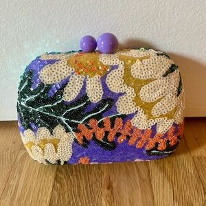 NWT Floral Sequined Clutch Handbag Purse Serena Atelier